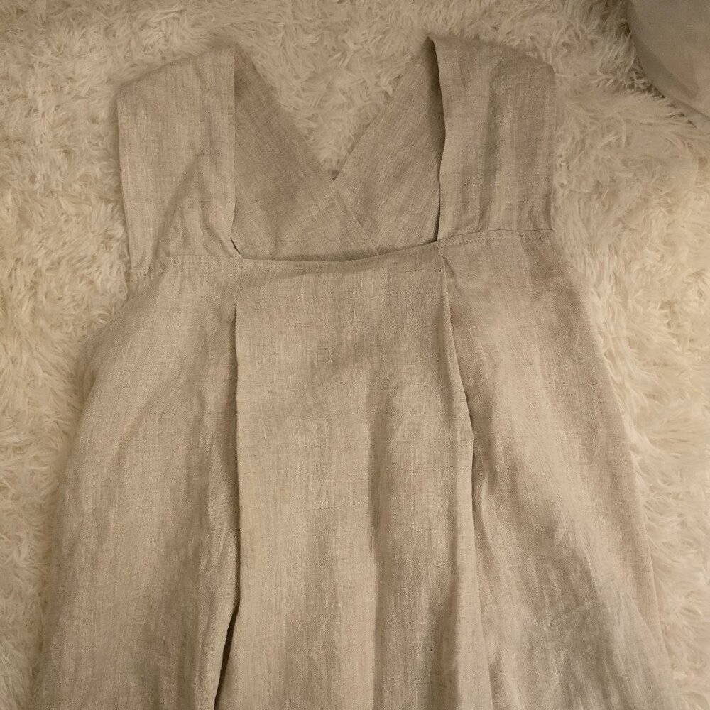 100% Linen Boho square neck X cross back maxi dress w/ pockets - Picture 4 of 9